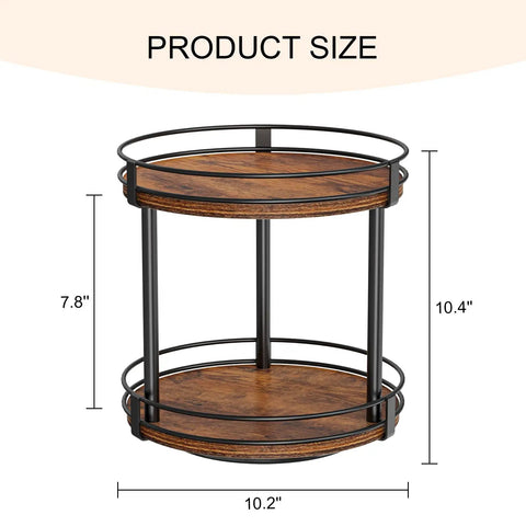 Product size dimensions of Rotating Spice Rack Two Tier Lazy Susan Organizer For Kitchen Countertop No Fuss Space Saving Brown Wood Turntable