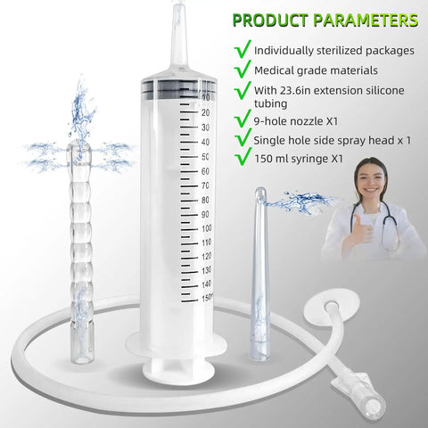150ML Enema Syringe Cleaning Kit With 23.6 Inch Hose Travel Douche System For Colon Cleansing Includes Two Nozzles Safe ABS Plastic And Silicone Easy To Use At Home Or On The Go Ideal For Women And Men, 150ml syringe with nozzles