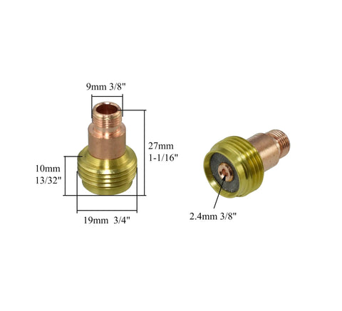 Pro Grade Top Notch Gas Lens Stubby Collet Bodies TIG Kit Three Thirty Second Inch Two Point Four Millimeter 45V26S 10N24S detail view