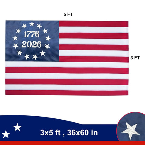 Rugged 3x5 Outdoor American Flags For 250th Anniversary Betsy Ross Style Nylon With Embroidered Stars And Sewn Stripes