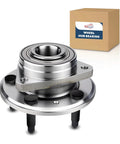 Front Or Rear Wheel Bearing Hub Assembly Drop In Ready For Buick LaCrosse Allure Regal 2010-2017, Cadillac CTS XTS 2014-2016 AWD And FWD, Chevrolet Equinox 2010-2017, Impala Malibu 2010-2017, GMC Terrain 2010-2017 5 Lug ABS, shown with packaging box.