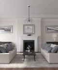 Living room with the Attica Ceiling Medallion Twelve And Three Quarters Inch Outside Diameter visible above a chandelier