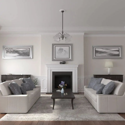 Living room with the Attica Ceiling Medallion Twelve And Three Quarters Inch Outside Diameter visible above a chandelier