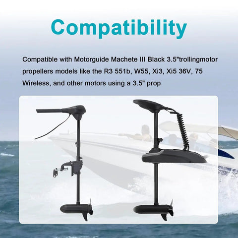 3 Blade Trolling Motor Propeller For Motorguide Machete III Compatible, showing propeller compatibility with multiple models