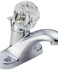 Chrome Kitchen Faucet With Clear Knob Handle, Metal Pop Up, Brass Construction, 4.25 Inch Spout, 5.44 Inch Tall, shown from side