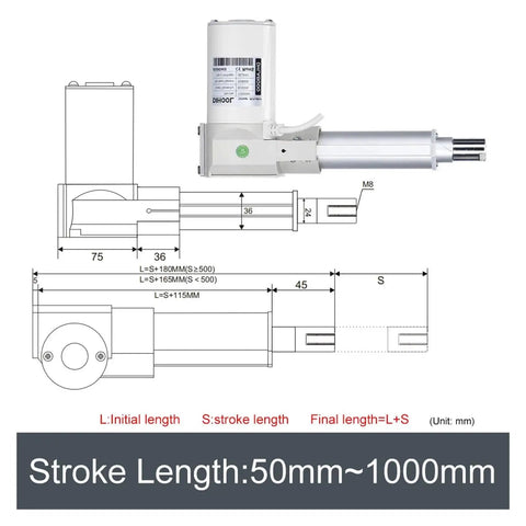 Solid Gold 4 Piece Linear Actuator Kit With Plug And Play Controller 24V Dc Electric Slide Drive 400 To 1000 Mm Stroke Length engineering diagram