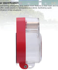 Side view of Emergency Stop Button Switch Cover for 22mm mount, transparent ABS lockout guard with key access and red base.