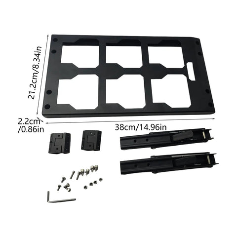 Foldable Tool Tray With Expandable Work Surface For Module Storage Systems, parts and dimensions displayed