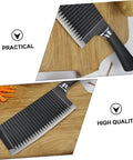 LIFKOME stainless steel wavy crinkle slicer with black handle, front view on a wooden cutting board (Amazon)