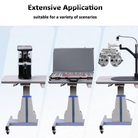 Professional Electric Optometry Lift Table With Motorized Height Adjustment And Smooth One-Button Control For Eyeglass Shops, showcasing various eyeglass equipment.