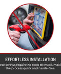 Quick Install License Plate Thumb Screws Size Fourteen One Quarter Inch By One Half Inch With One And One Eighth Inch Overall Length No Tools Needed Silver Car Mounting Hardware For Vehicles Fifty Count being installed on a car.