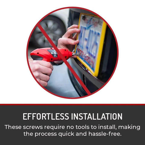 Quick Install License Plate Thumb Screws Size Fourteen One Quarter Inch By One Half Inch With One And One Eighth Inch Overall Length No Tools Needed Silver Car Mounting Hardware For Vehicles Fifty Count being installed on a car.
