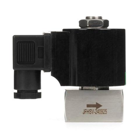 Side view of Quarter Inch High Pressure Solenoid Valve 160 Bar Stainless Steel 12V DC High Temperature IP65 for fluid control