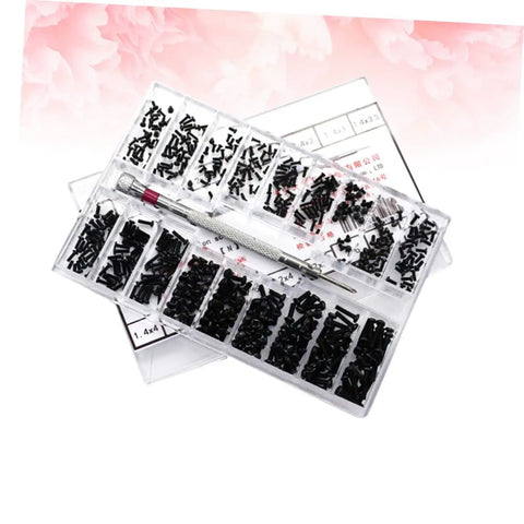 18 Piece Miniature Machine Screw Set With Countersunk And Round Head Screws in Clear Organizer Case for Laptop Repair Glasses and Watch Maintenance