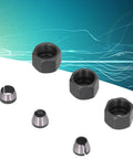 Six Piece Router Collet Kit Set With Carbon Steel Chuck Adapters And Locknuts For Trimmer And Engraving Machines