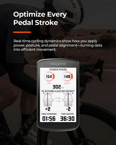 Cyclist using Smart GPS Bike Computer with 3.3 Inch Color Touchscreen displaying power data and guidance features