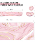Large Extended Keyboard And Mouse Pad Set With Memory Foam Wrist Rests For Ergonomic Typing Ultra Smooth Desk Pad 3 Piece Pink Gold For Home Office Study And Gaming.