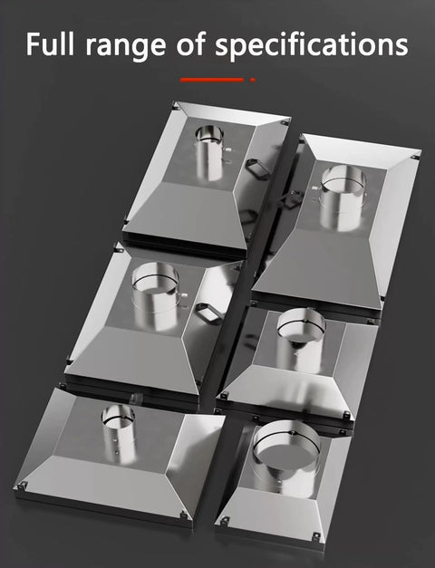 Square Fume Hood for Welding and Cutting, Heavy Duty Industrial Smoke Collector shown in six units with stainless steel finish