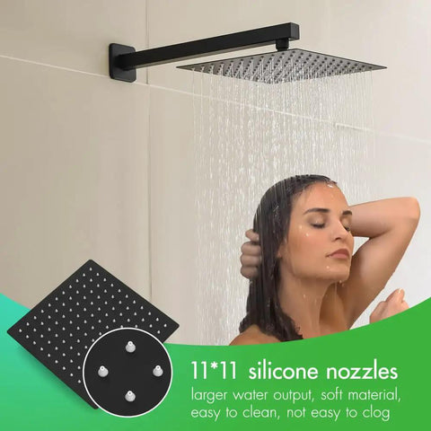 Shower Faucet System, 10-Inch Rain Head, 2-in-1 Handheld, Matte Black with overhead rain shower in use