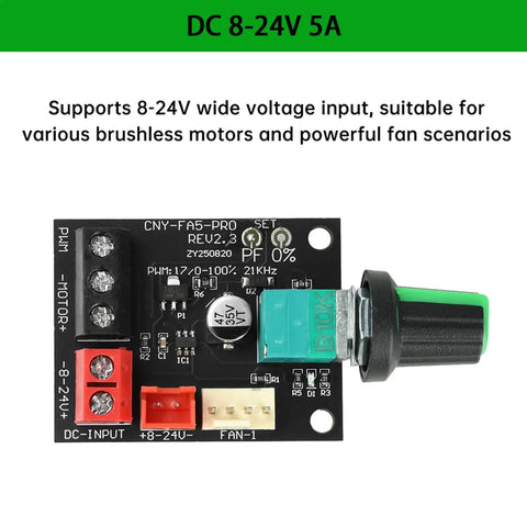 Brushless Motor Speed Controller Module 8 To 24 Volt For DIY Fans And Motors, PWM Precision Speed Control, 5A, circuit board view