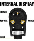 Internal view of Hardworking 30 Amp Male RV Replacement Plug With 125V Pull Handle showing wire connections and bushing.