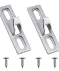 Sliding Door Lock Keepers For Glass Patio Doors 2 Pack Durable Corrosion Resistant Zinc Alloy Construction With Vertical Screw Slots For Easy Adjustment And Quick Installation Fits One Half Inch Glass Doors, shown with four screws.