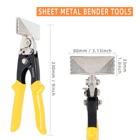 Platato 3-inch hand seamer pliers with yellow handles for bending and seaming 18–30 gauge sheet metal