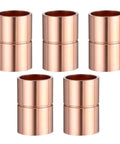 Five copper straight 3/8 in ID sweat couplings with dimple stop for HVAC air conditioning.