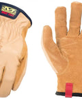Flame And Arc Resistant Leather Driver Gloves With Durahide Leather, Water Repellent Finish, Kevlar Stitching, ArmorCore Liner for hand protection, side and palm view, Size Large.
