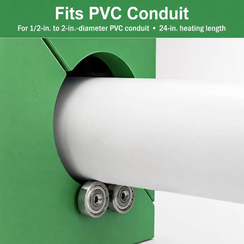 Heavy Duty Electric PVC Pipe Heater With Built In Temp Detector And Auto Shut Off For 1/2 To 4 Inch Conduit Bending shows 24-in heating length and fits 1/2 to 2-in conduit.