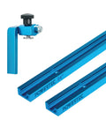 Universal Pro Grade 24 Inch By 2 Inch T Track Set With Double Cut Profile And 3 Inch Fence Flip Stop displayed on white background