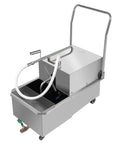 Heavy Duty Mobile Fryer Filter Cart With 14.5 Gallon Tank And High Speed Filtration For Commercial Kitchens Efficiently Cleans Used Cooking Oil Using Fine Mesh Paper Filters with steel frame and hoses.