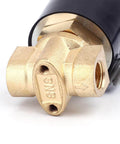 Close-up of 12V DC Brass Electric Solenoid Valve Normally Open 1/4 Inch NPT For Water Air Diesel with a brass body.