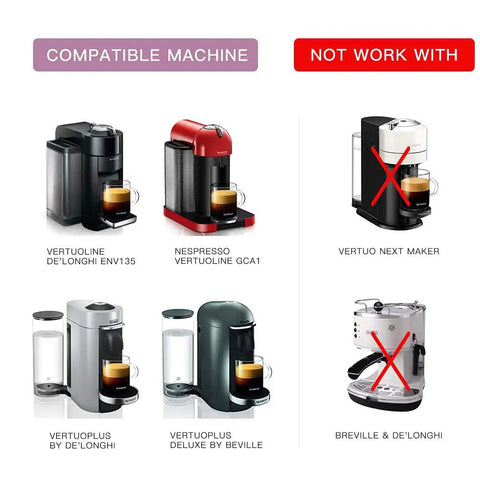 Compatible and non-compatible Nespresso machines for Stainless Steel Refillable Coffee Pods For Nespresso Vertuo And Original Line Reusable Espresso Capsules Fits GCA1 ENV135S Vertuo Plus Beville Deluxe Eco Friendly No Fuss FDA Approved Durable Brew Accessory