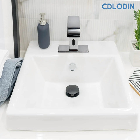 Touchless Bathroom Sink Faucet With Sensor Modern Brass Matte Black Hands Free Lavatory Faucet Single Hole Design Includes Hole Cover Plate Ideal For Home Or Commercial Use installed on white ceramic sink