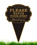 Double Sided Watch Your Step Yard Sign With Stake, 10x14 Rust-Free Metal Outdoor Safety Sign UV Printed For Walkways, Lawn, And Garden Paths