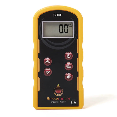 Front view of Pinless Wood Moisture Meter S300 With Shallow Scan, 0.25 Inch Readings, featuring control buttons and digital display