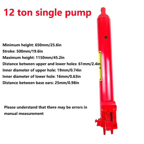Heavy Duty 12 Ton Hydraulic Engine Hoist Cherry Picker Crane manual single pump with specifications and measurements.