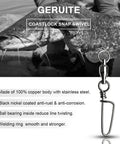 Beefy Snap Swivels With Ball Bearing Free Rotation Black Nickel Barrel Swivels For Saltwater And Freshwater Fishing Copper Body Stainless Steel Safety Snap Size Five 20 Pcs