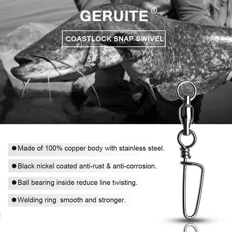 Beefy Snap Swivels With Ball Bearing Free Rotation Black Nickel Barrel Swivels For Saltwater And Freshwater Fishing Copper Body Stainless Steel Safety Snap Size Five 20 Pcs