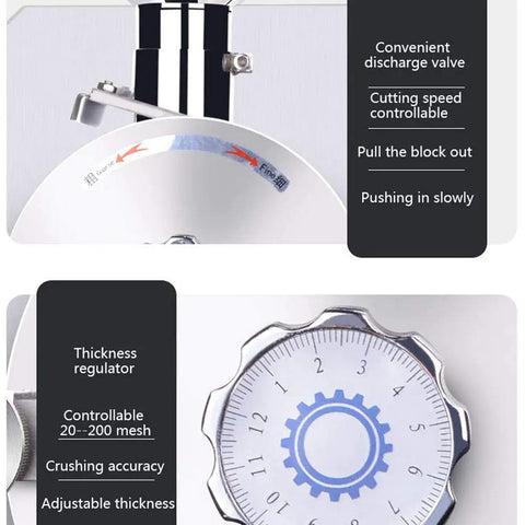 Powerful 1500W Electric Grain Mill Stainless Steel High Speed Grinder control dial with adjustable mesh settings.