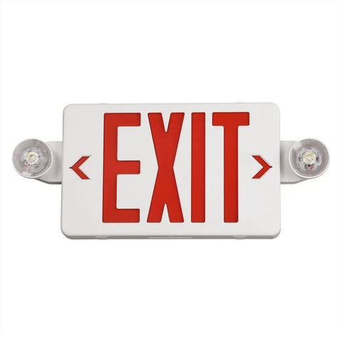 Red Exit Sign With Emergency Lights Battery Backup UL Listed 120/277V Commercial Emergency Lighting Kit For Business, front view.