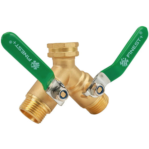 Built Tough Heavy Duty Brass Garden Hose Splitter Two Way Y Valve with stainless steel long handles for full flow water