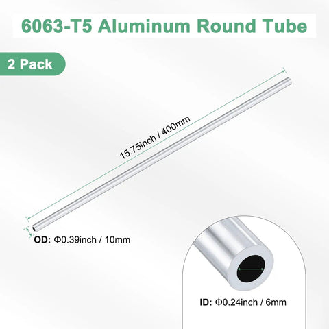 Two Pack 400mm 6063 Aluminum Round Tube Seamless Tubing 6mm ID 10mm OD Heavy Duty Built To Last Multipurpose Aluminum