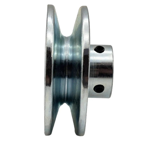 Side view of Single Groove V Belt Pulley, 3 Inch Outside Diameter, 7/8 Inch Bore, Carbon Steel Motor Pulley, Zinc Plated 1020 Steel