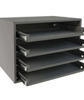 Gray Cold Rolled Steel Bearing Rack For Four Small Metal Compartment Boxes With Smooth Sliding Bearings And Full Bottom Cradle