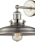 Newberry Collection One Light Wall Sconce In Satin Nickel With Vintage Spin Metal Shade And Solid Cast Socket