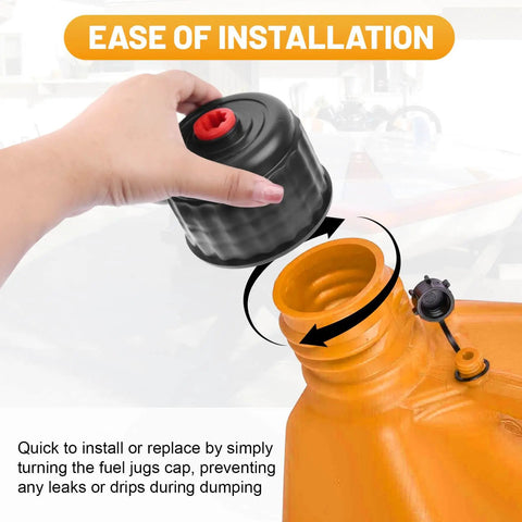 Two Pack 3042 Racing Fuel Jug Cap Replacement For 5 Gallon Gas Cans And Fuel Tanks being installed on jug