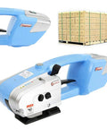 Heavy Hitter Handheld Battery Powered Strapping Machine With Automatic PET Or PP Belt Welding solid metal build, blue color, portable packing tool.