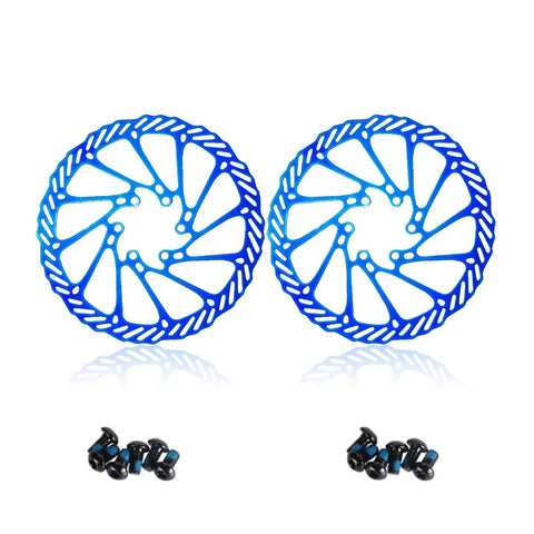 MTB Disc Brake Rotors Set 160mm 180mm 203mm 2 Pieces With 12 Screws Stainless Steel 2mm Thick 44mm Bolt Circle Blue Finish For Mountain Bikes